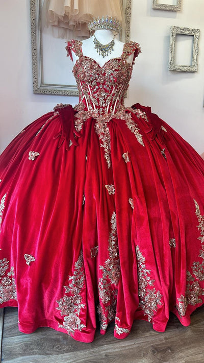 Applique Sweetheart Velvet Ball Gown by Bella Princess PQ1038