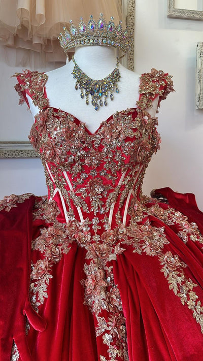 Applique Sweetheart Velvet Ball Gown by Bella Princess PQ1038