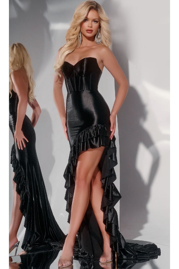 Asymmetrical High-Low Prom Dress: Jovani D5099 - Black / 00 - Apparel & Accessories > Clothing > Dresses