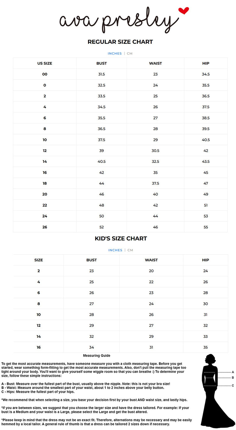 Ava Presley Size Chart