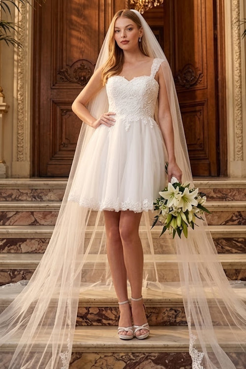 Adora Design 1004 Short Lace Applique A-Line Mini Wedding Dress