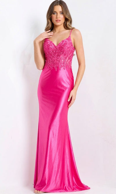 Satin Mermaid Gown with Beaded Lace Bodice Spaghetti Strap Formal Prom Dress by Jovani 48312