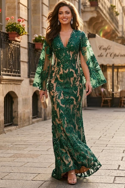 Jovani 00752 Navy and Nude Cape Sleeve Mother of Bride Dress Novelty Lace Sheath Gown