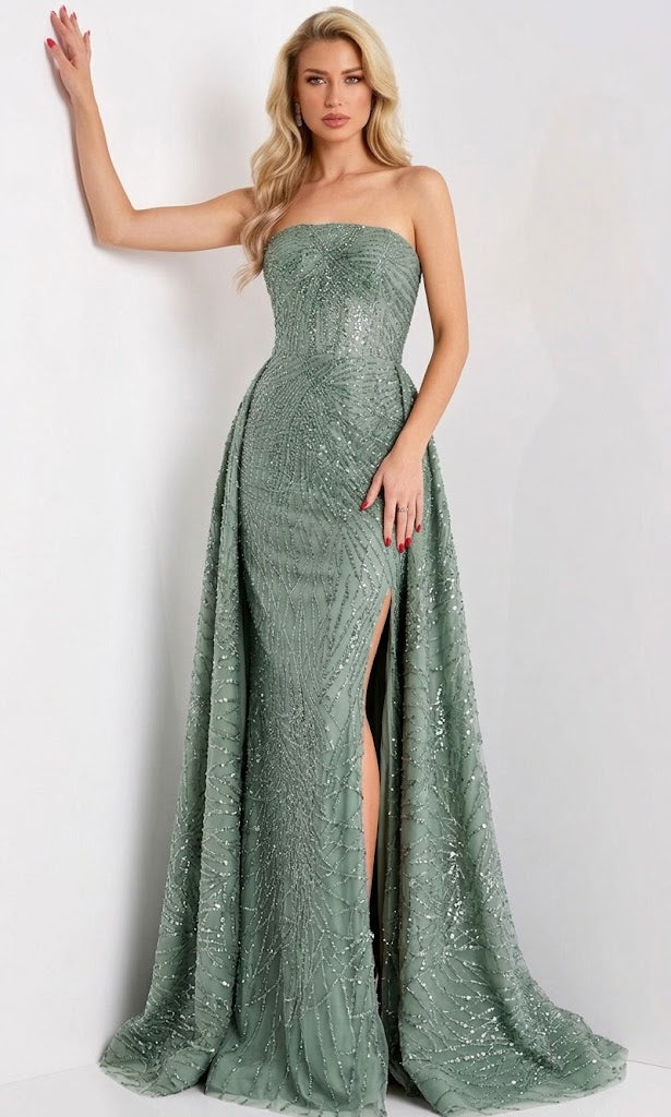 Jovani 39029 - Strapless Sequin Mesh Overskirt Gown
