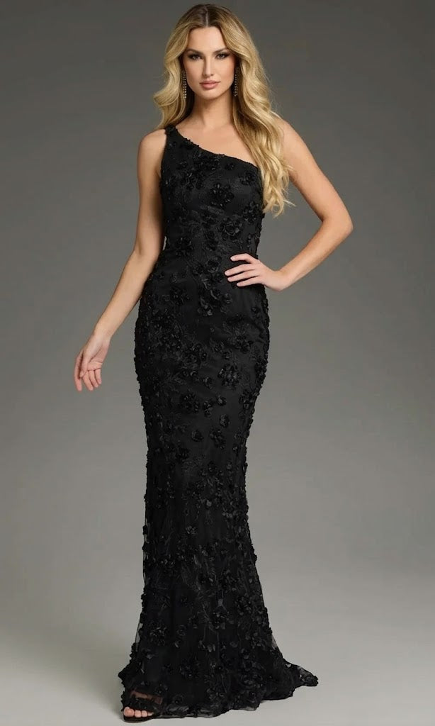 Jovani 38684 - One Shoulder Gown with 3D Appliques