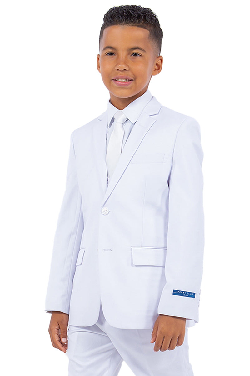 Traje de boda para niño Perry Ellis con chaleco en blanco