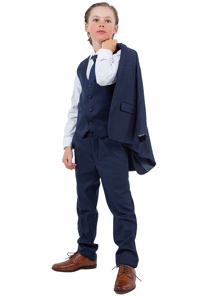 Boys Suit Perry Ellis Vested Boy's Wedding Suit in Navy Blue