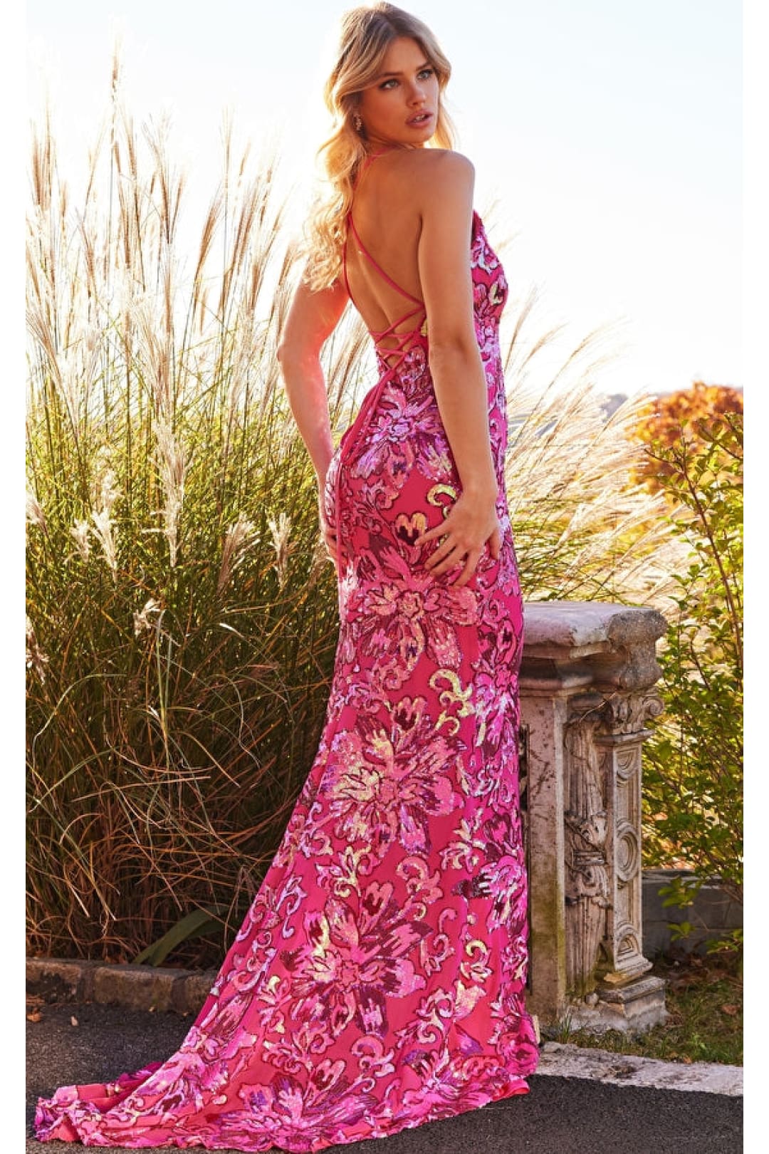Backless Bright Neon V-Neck Jovani Prom Dress 08462 - Apparel & Accessories > Clothing > Dresses