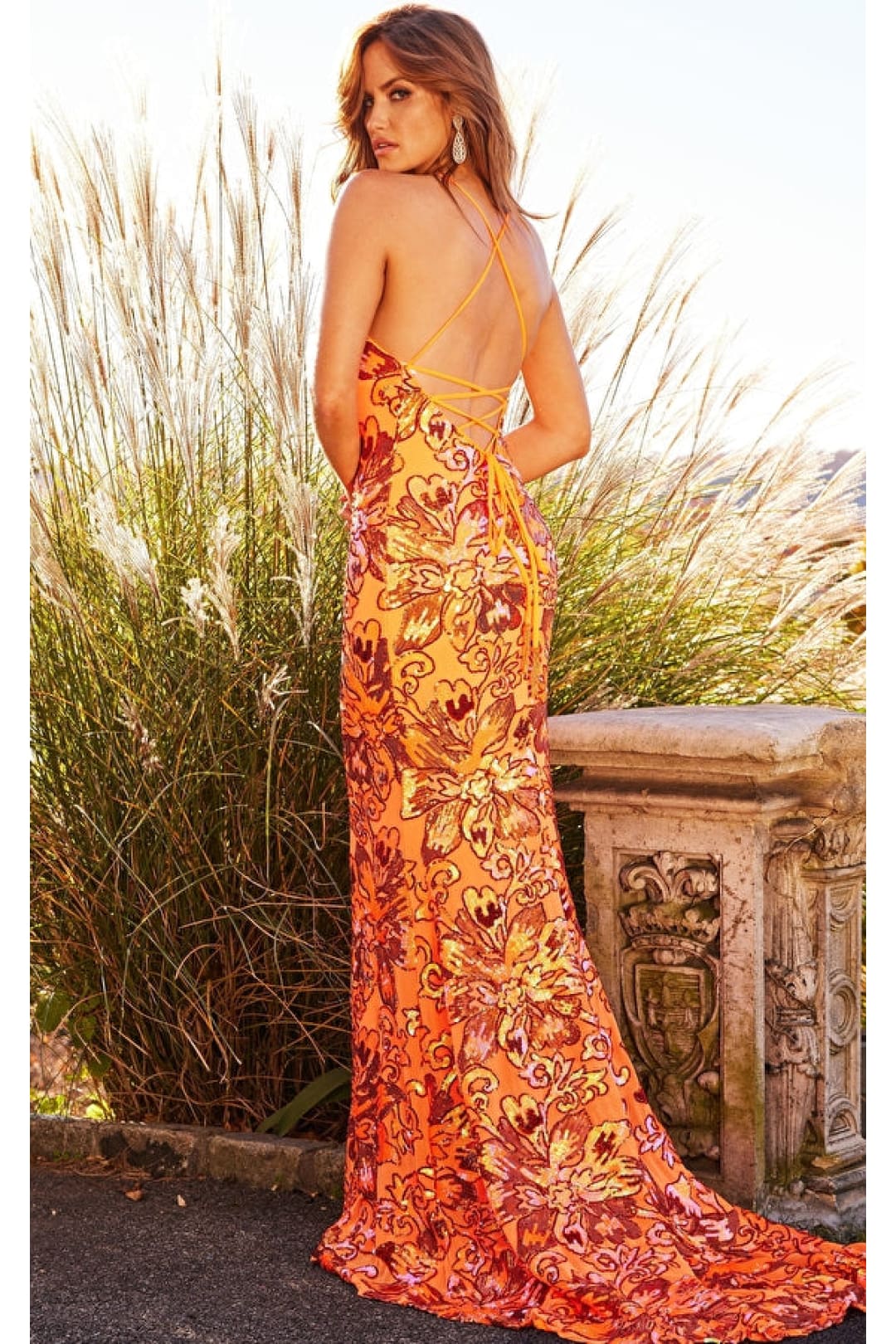Backless Bright Neon V-Neck Jovani Prom Dress 08462 - Apparel & Accessories > Clothing > Dresses