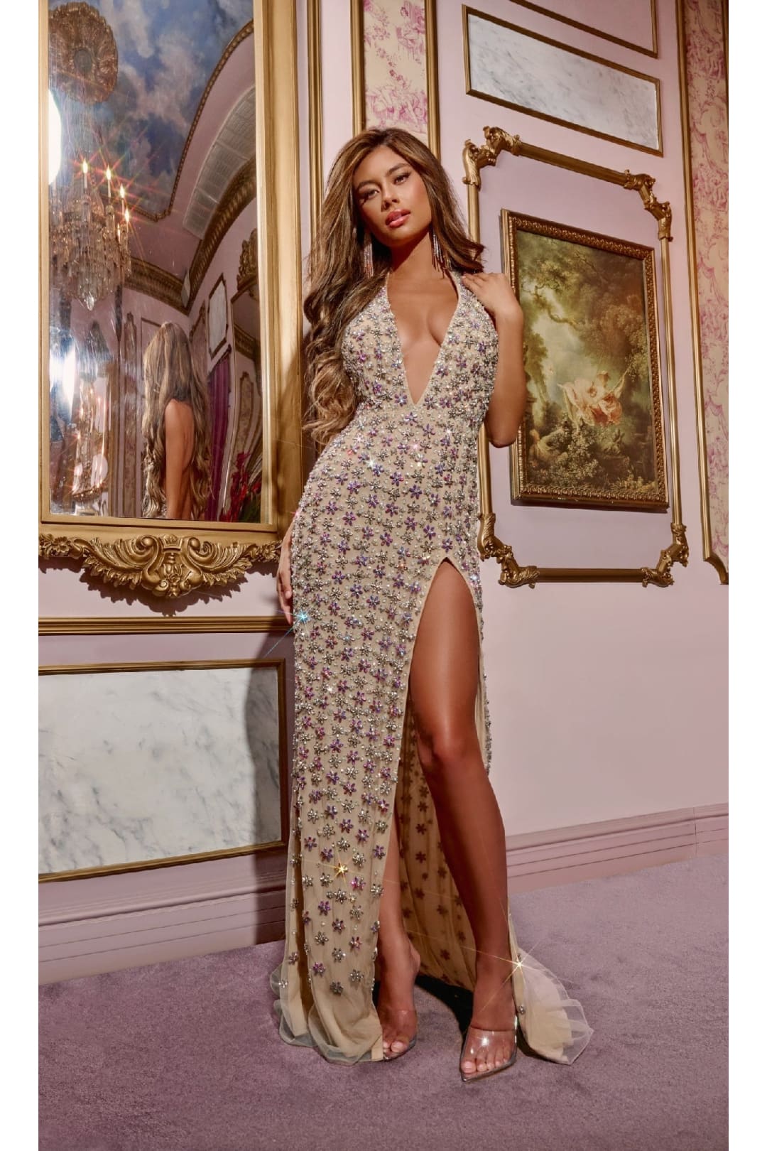Backless Floral Beaded Prom Dress: Jovani D5704 - Apparel & Accessories > Clothing > Dresses
