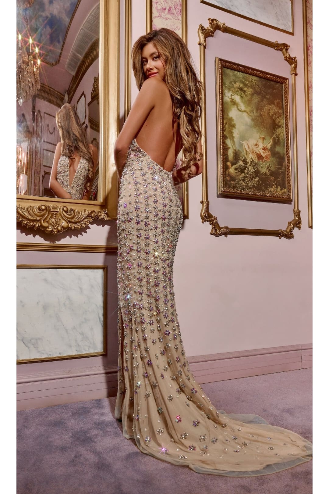 Backless Floral Beaded Prom Dress: Jovani D5704 - Apparel & Accessories > Clothing > Dresses
