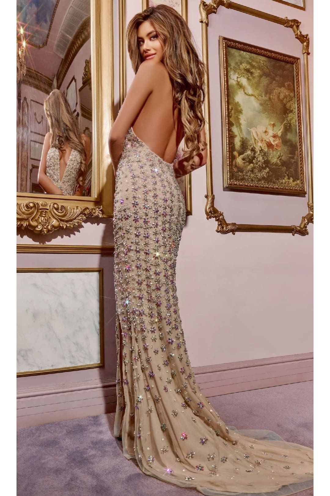 Backless Floral Beaded Prom Dress: Jovani D5704 - Apparel & Accessories > Clothing > Dresses