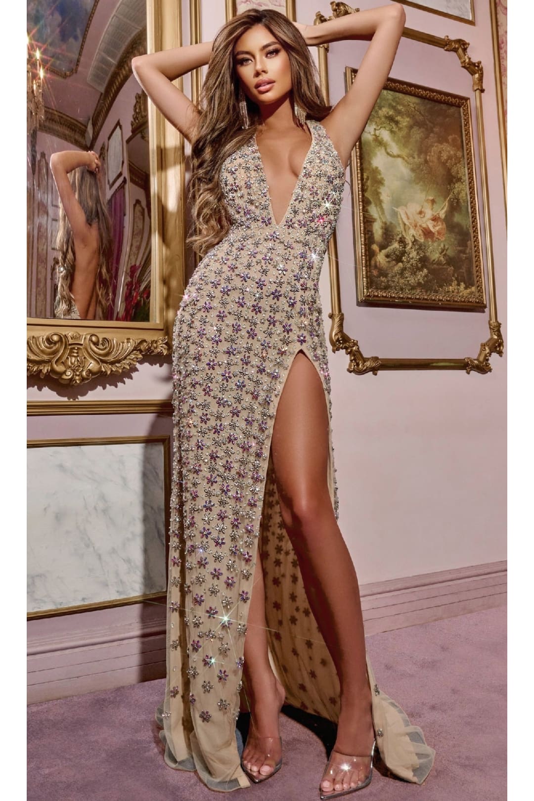 Backless Floral Beaded Prom Dress: Jovani D5704 - Apparel & Accessories > Clothing > Dresses