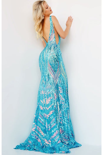 Backless Jovani Prom Dress with Iridescent Sequins - Prom