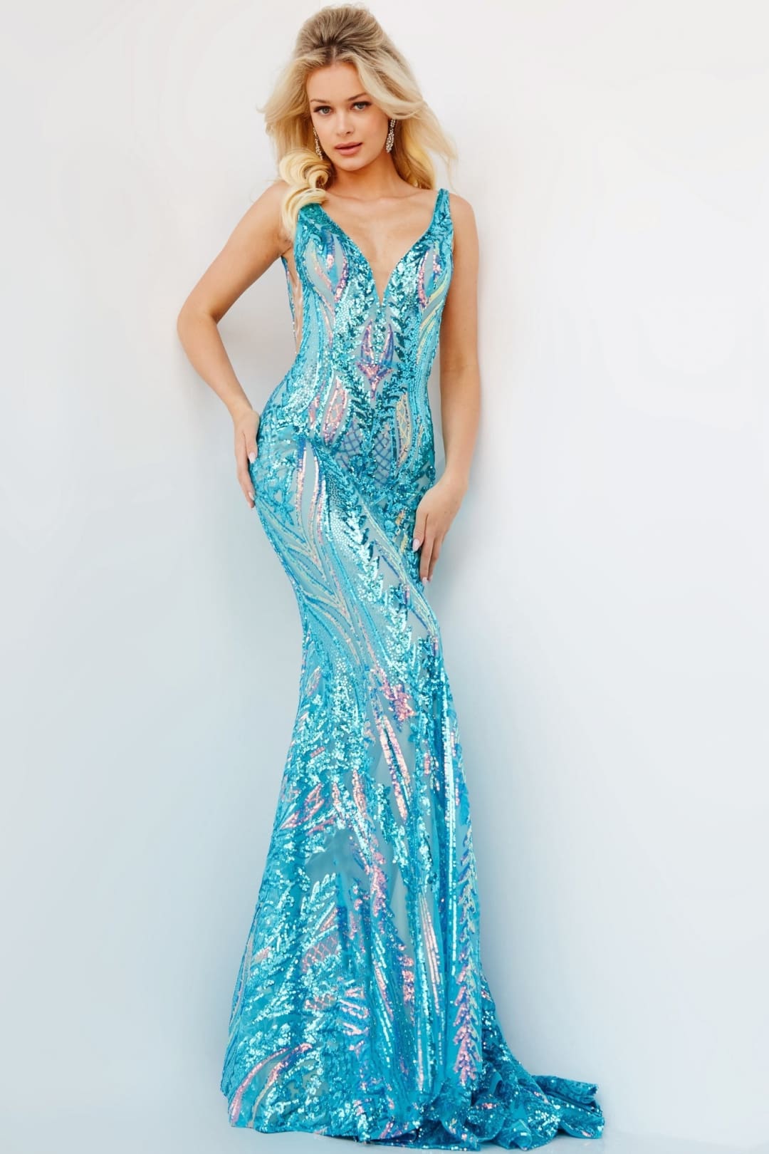 Backless Jovani Prom Dress with Iridescent Sequins - Prom