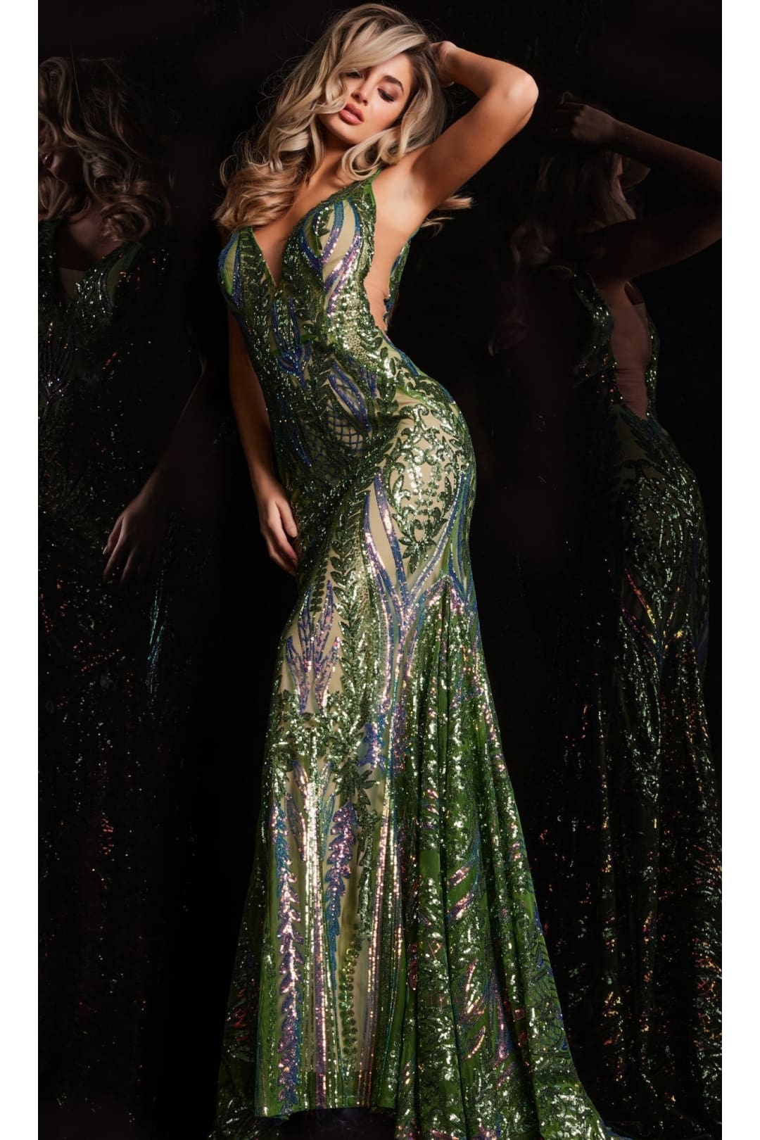 Backless Jovani Prom Dress with Iridescent Sequins - Prom