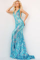 Backless Jovani Prom Dress with Iridescent Sequins - Iridescent Jade / Prom