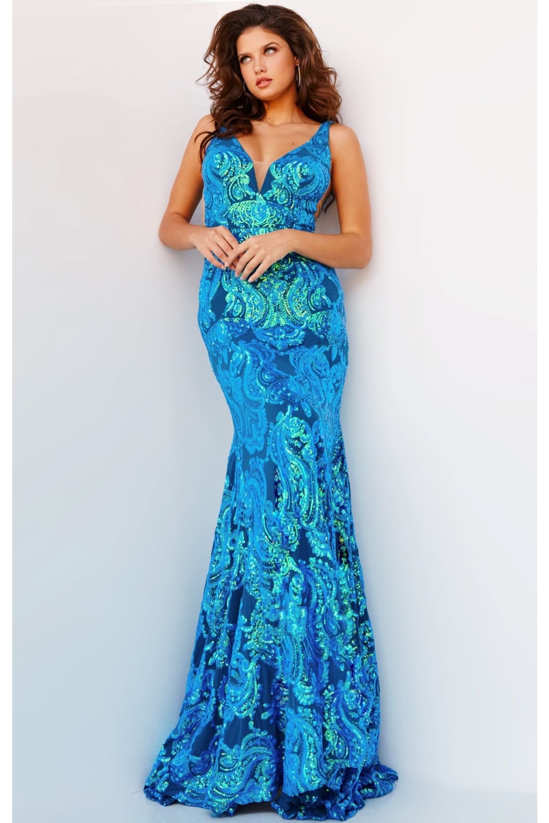 Backless Jovani Prom Dress with Sequin Pattern - Prom