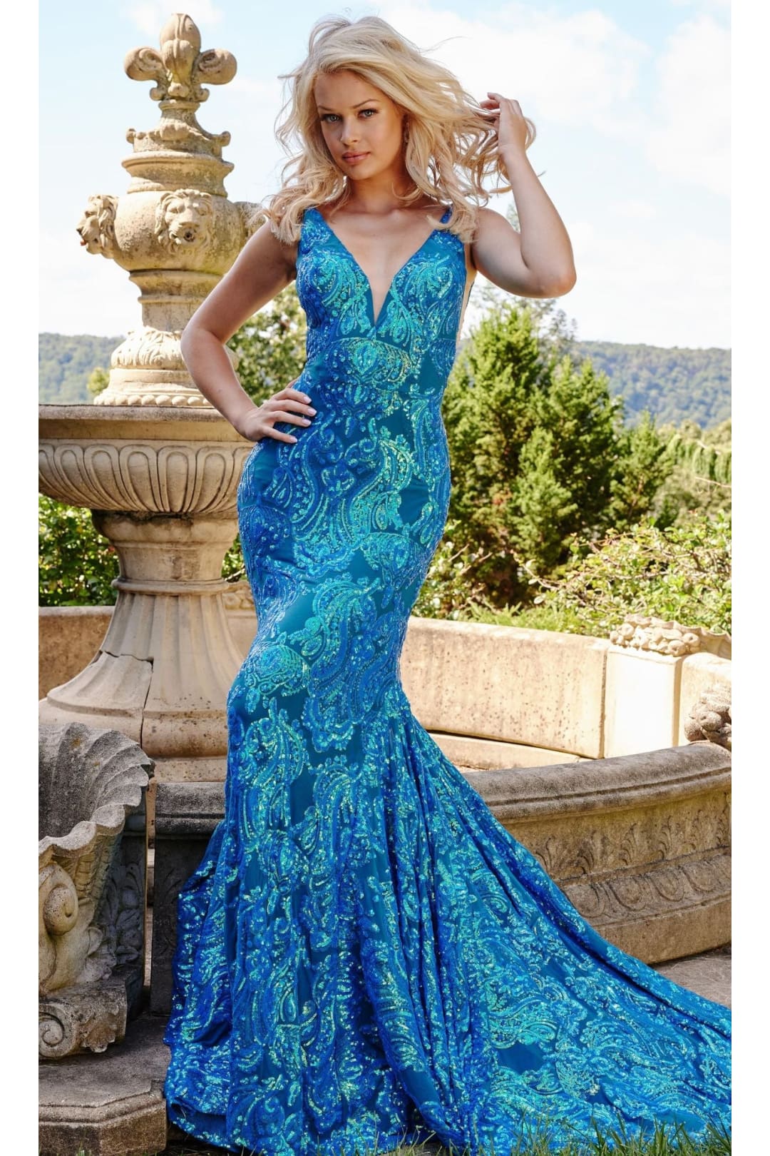Backless Jovani Prom Dress with Sequin Pattern - Prom