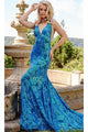 Backless Jovani Prom Dress with Sequin Pattern - Iridescent Royal / Prom