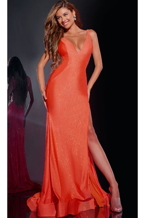 Backless Long Glitter Prom Dress: Jovani 43573 - Orange / 00 - Apparel & Accessories > Clothing > Dresses