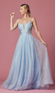 Narianna-Embroidered Sheer-Back Long Glitter Prom Dress