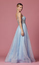 Narianna-Embroidered Sheer-Back Long Glitter Prom Dress