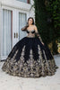 Ball Dance Gown Detachable Sleeves Sweet 16 Dress By Layla K Lk267 - BLACK/GOLD / 4 - Dress