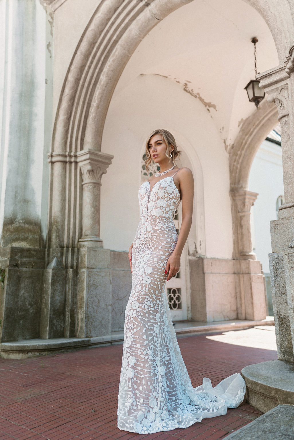 Wedding Dresses Long Sequin Wedding Dress White/Nude