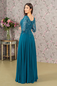 Bead Applique 3/4 Sleeve A-line Gown by GLS Gloria GL3447 - Long Formal Dresses