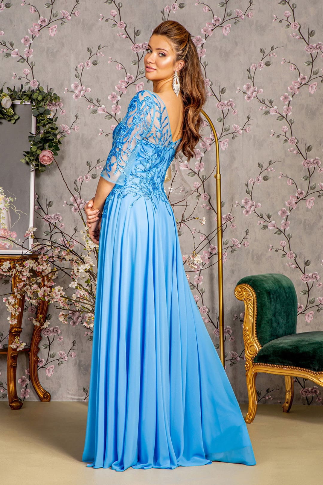 Bead Embroidered 3/4 Sleeve A-line Gown by GLS Gloria GL3445 - Long Formal Dresses