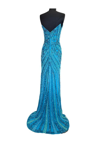 Bead Print Fitted Strapless Slit Gown by Jovani 38707 - Long Formal Dresses