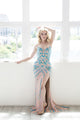 Bead Print Fitted Strapless Slit Gown by Jovani 38707 - Long Formal Dresses