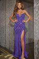 Bead Print Fitted Strapless Slit Gown by Jovani 38707 - 00 / Purple - Long Formal Dresses