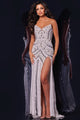 Bead Print Fitted Strapless Slit Gown by Jovani 38707 - 00 / White - Long Formal Dresses