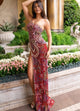 Rachel Allan 70383 Bead Print One Shoulder Slit Gown