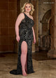 Rachel Allan 70383 Bead Print One Shoulder Slit Gown