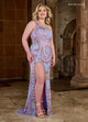 Rachel Allan 70383 Bead Print One Shoulder Slit Gown
