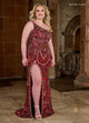 Rachel Allan 70383 Bead Print One Shoulder Slit Gown