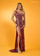 Rachel Allan 70383 Bead Print One Shoulder Slit Gown
