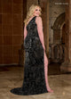 Rachel Allan 70383 Bead Print One Shoulder Slit Gown