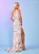 Rachel Allan 70383 Bead Print One Shoulder Slit Gown
