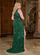 Rachel Allan 70383 Bead Print One Shoulder Slit Gown