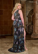 Rachel Allan 70383 Bead Print One Shoulder Slit Gown