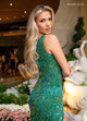 Rachel Allan 70383 Bead Print One Shoulder Slit Gown