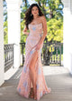 Rachel Allan 70002 Bead Print Sleeveless Slit Gown