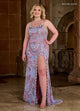 Rachel Allan 70002 Bead Print Sleeveless Slit Gown