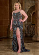 Rachel Allan 70002 Bead Print Sleeveless Slit Gown