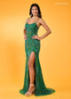 Rachel Allan 70002 Bead Print Sleeveless Slit Gown