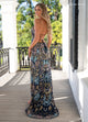 Rachel Allan 70002 Bead Print Sleeveless Slit Gown